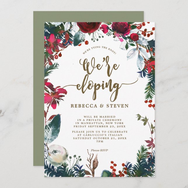 Invitación el eloping moderno floral del invierno del navidad (Anverso / Reverso)