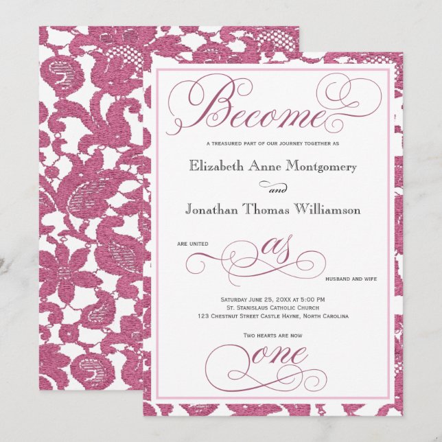 Invitación El encaje de la cereza se convierte en un Boda cri (Anverso / Reverso)