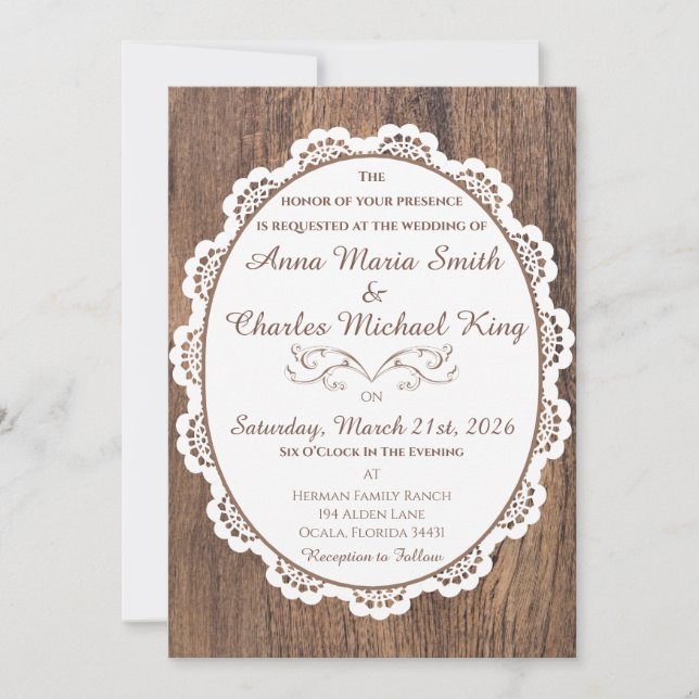 Invitación El encaje del campo de la moda sobre la cosecha de (Anverso)