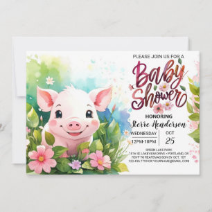 Invitación El encantado Baby Shower Bash floral de Piglet