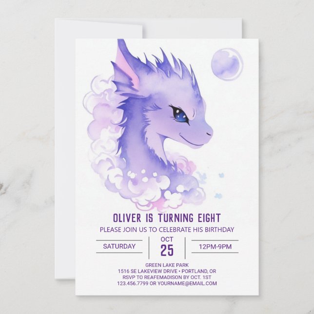 Invitación El encantador cumpleaños del dragón (Anverso)