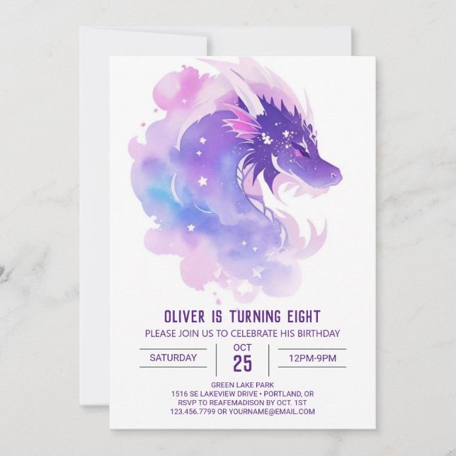 Invitación El encantador cumpleaños del dragón (Anverso)