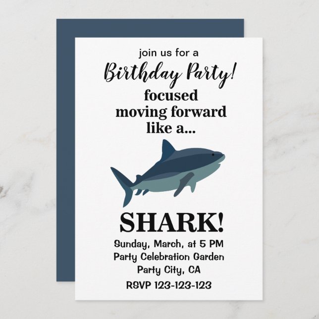 Invitación El Enfoque Del Tiburón Avanza Como Un Cumpleaños D (Anverso / Reverso)
