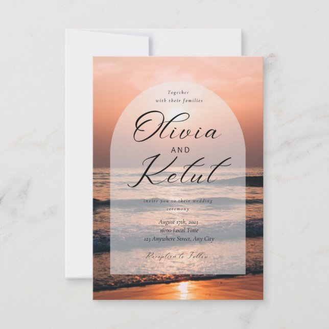 Invitación El entorno de la playa con puesta de sol (Anverso)