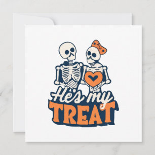 Invitación Él es mi regalo Esqueleto Pareja coincidente Hallo