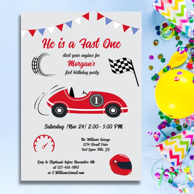 Invitación Él es un auto rápido de raza roja festivo (Subido por el creador)