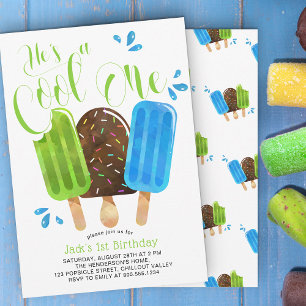 Invitación Él es un chico genial Popsicle Primer Cumpleaños