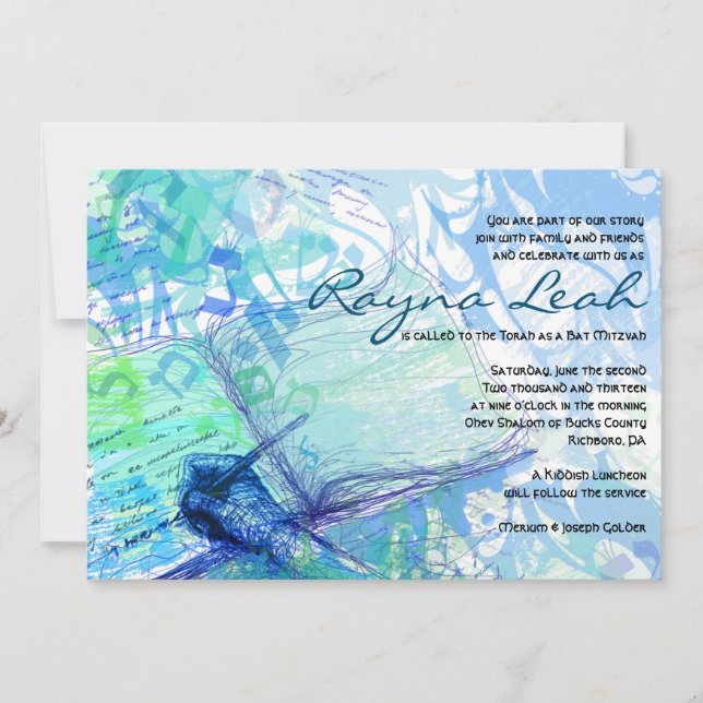 Invitación EL ESCRITOR DE HISTORIAS Bar Bat Mitzvah Invitatio (Anverso)