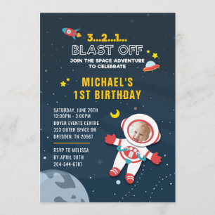 Invitación El espacio exterior y el astronauta 1er cumpleaños