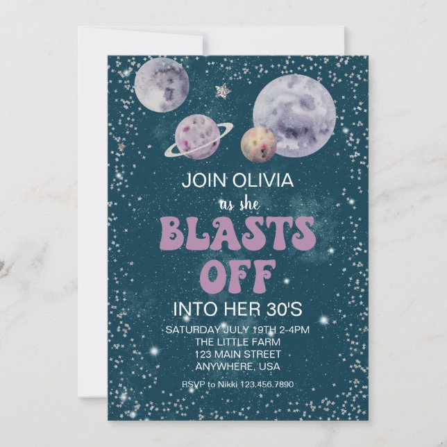 Invitación El espacio fuera de este mundo planetas cumpleaños (Anverso)