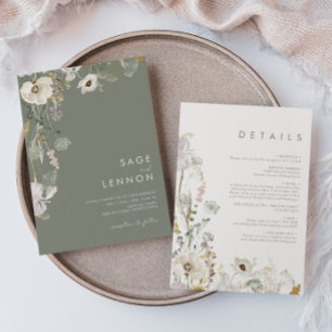Invitación El Espectacular Flor Silvestre Meadow Sage Green A