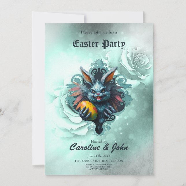 Invitación El espeluznante conejo de Pascua, (Anverso)