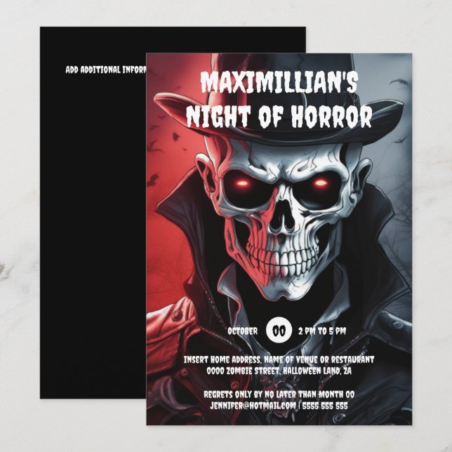 Invitación El esqueleto de Halloween golpea el cráneo del hom (Anverso / Reverso)