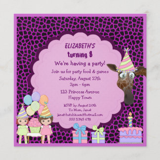 Invitación El estampado de animales púrpura de los chicas, de