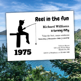 Invitación El estilo moderno en el pescador divertido cumplea