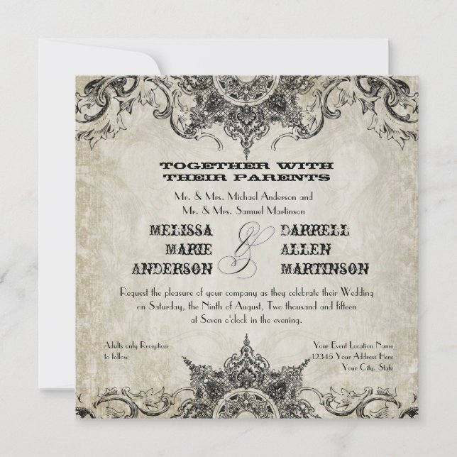 Invitación El Estilo Tipográfico Engravers Fonts Swirl Florec (Anverso)