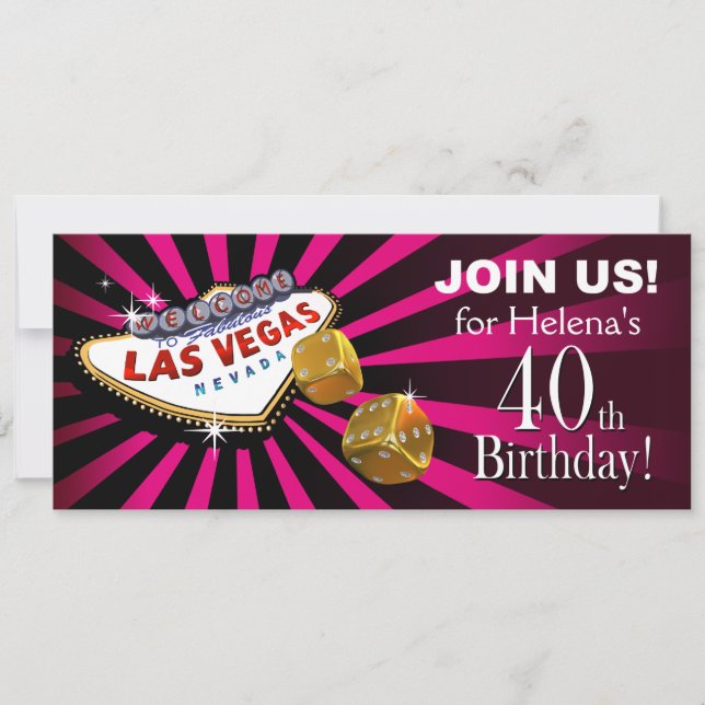 Invitación El estreno de Las Vegas 40 cumpleaños fuschia negr (Anverso)