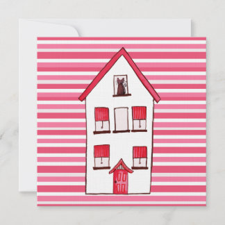 Invitación El estreno de una casa casero rayado casa del gato