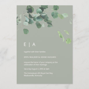 Invitación El eucalipto acuarela deja un boda verde moderno
