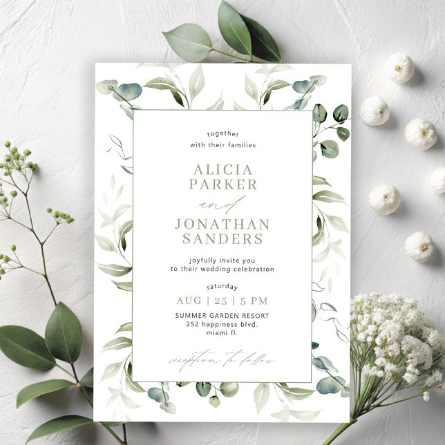 Invitación El eucalipto verde boda moderno y elegante (Subido por el creador)