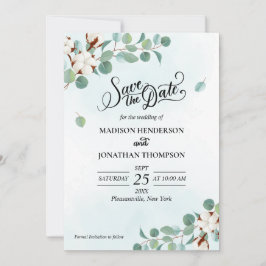 Invitación El eucalipto verde y la boda del algodón salvan la