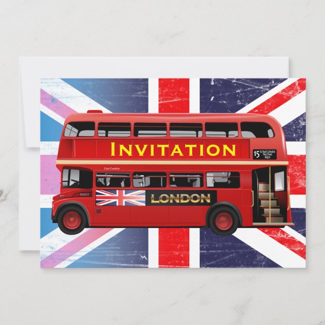 Invitación El famoso bus rojo de Londres (Anverso)