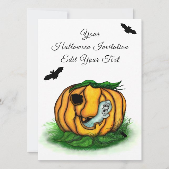 Invitación El fantasma de Halloween , Bat , Ghost y Spider (Anverso)