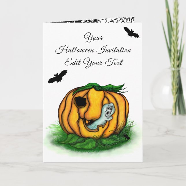 Invitación El fantasma de Halloween , Bat , Ghost y Spider (Anverso)