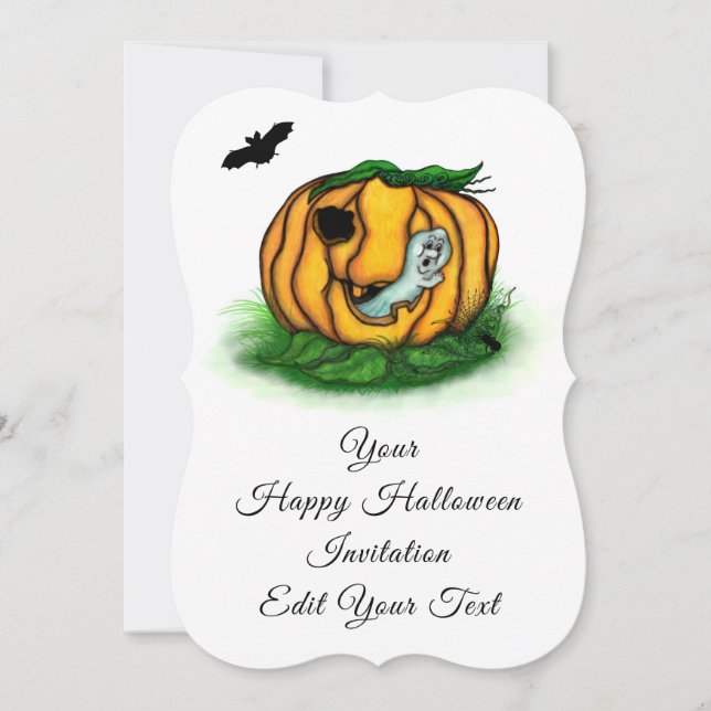 Invitación El fantasma de Halloween , Bat , Ghost y Spider (Anverso)