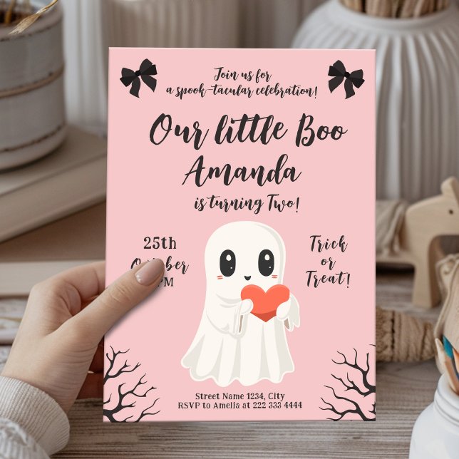 Invitación El fantasma rosado lindo cumpleaños fantasmal Boo  (Subido por el creador)