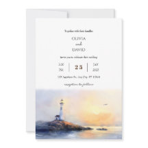 El faro de Amanecer Dorado Watercolor Beach Weddin