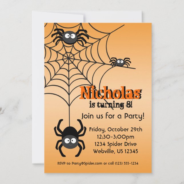 Invitación El fiesta anaranjado negro de Hallowen del Web de (Anverso)