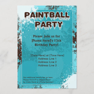 Invitación El fiesta azul de Paintball invita