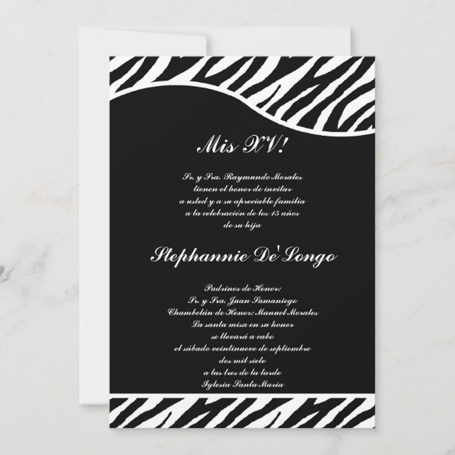 Invitación el fiesta blanco y negro de Quinceanera de la (Anverso)