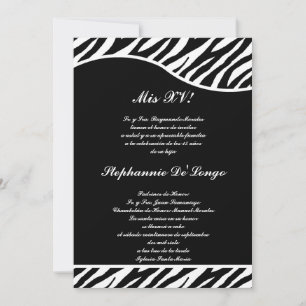 Invitación el fiesta blanco y negro de Quinceanera de la