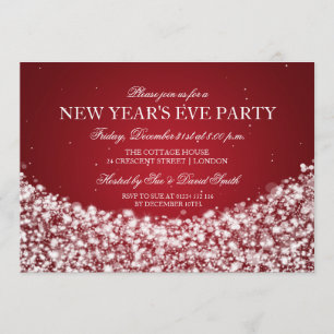 Invitación El fiesta Champán de Noche Vieja chispean rojo