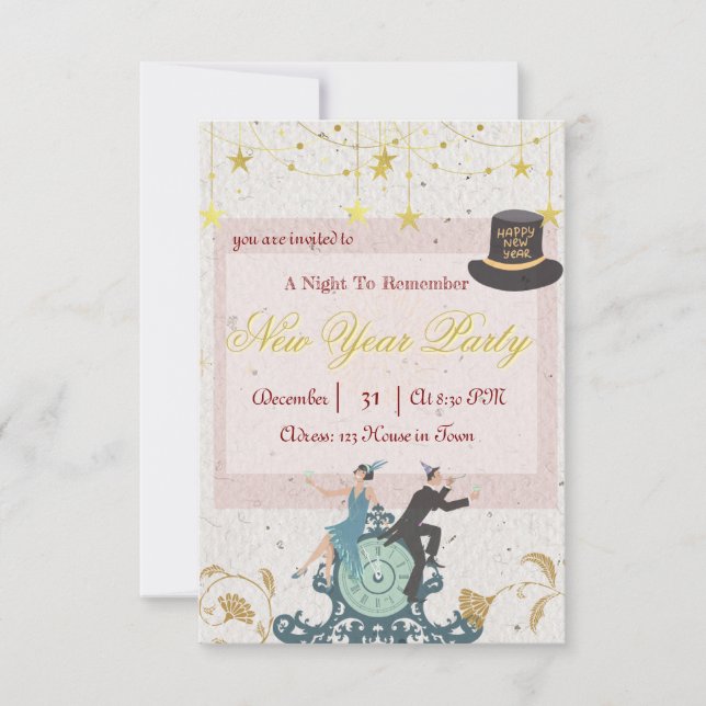 Invitación El Fiesta de Año Nuevo inspiró a Gran Gatsby (Anverso)