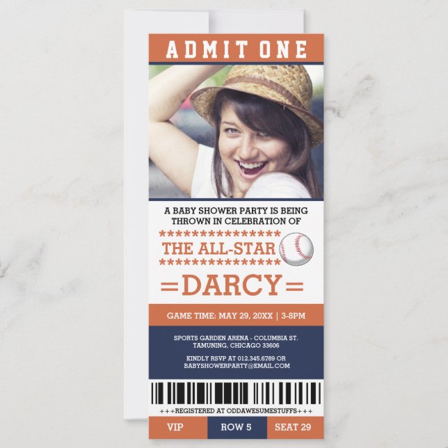 Invitación El fiesta de Baby Shower anaranjado y azul del (Anverso)