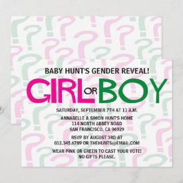 Invitación El Fiesta de Baby Shower revela el sexo verde y ro