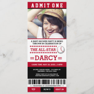 Invitación El fiesta de Baby Shower rojo y negro del béisbol