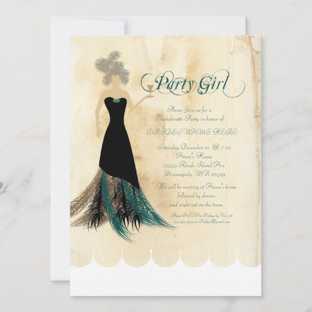 Invitación El fiesta de Bachelorette de la chica marchosa (Anverso)