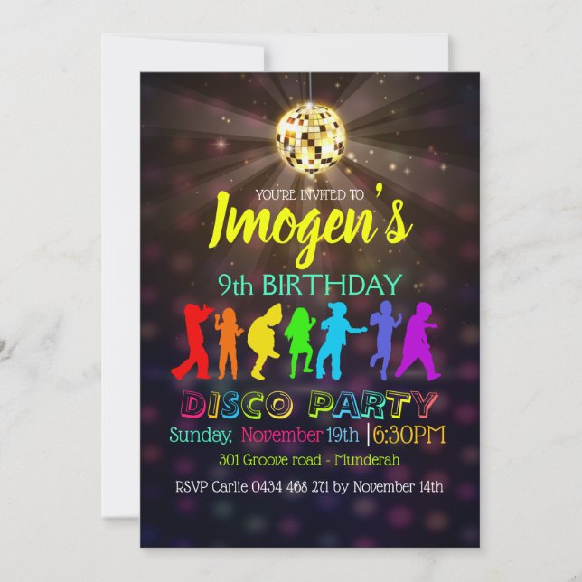 Invitación El fiesta de baile del disco personaliza el (Anverso)