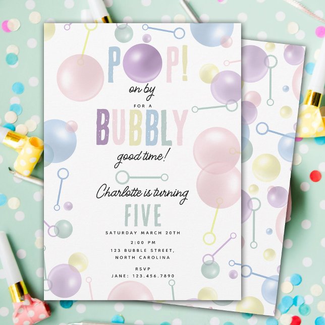 Invitación El Fiesta de burbujas infantil POP por cumpleaños (Kids Bubble Party POP on By Birthday Invitation)