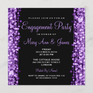 Invitación El fiesta de compromiso de la boda chispea púrpura