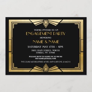 Invitación el fiesta de compromiso del art déco de los años