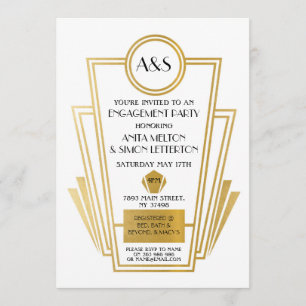 Invitación el fiesta de compromiso del art déco de los años