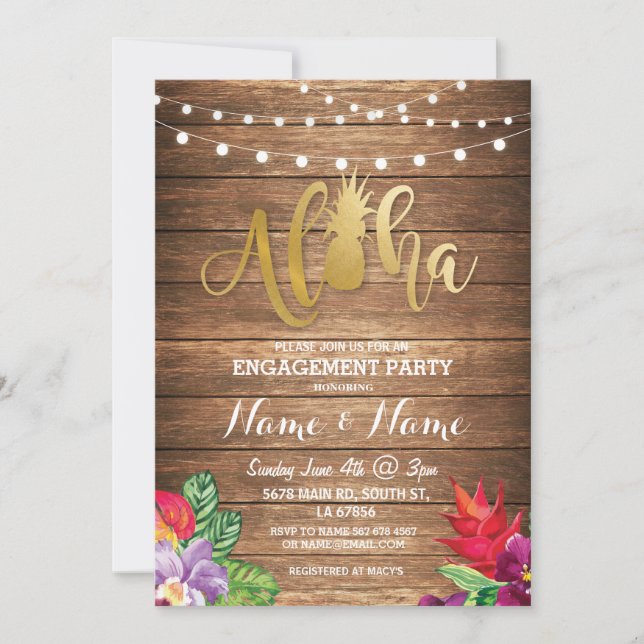 Invitación El fiesta de compromiso floral de la hawaiana (Anverso)