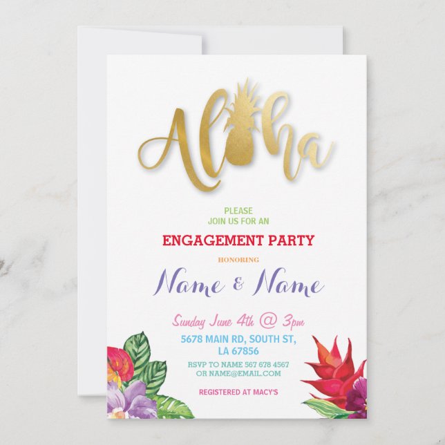 Invitación El fiesta de compromiso floral de la hawaiana (Anverso)