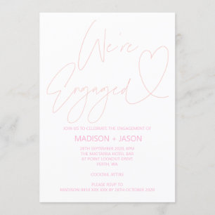 Invitación El fiesta de compromiso rosado moderno del corazón