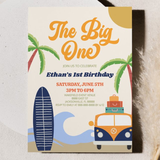 Invitación El Fiesta de cumpleaños 1 Big One Beach Surf Blue (Subido por el creador)